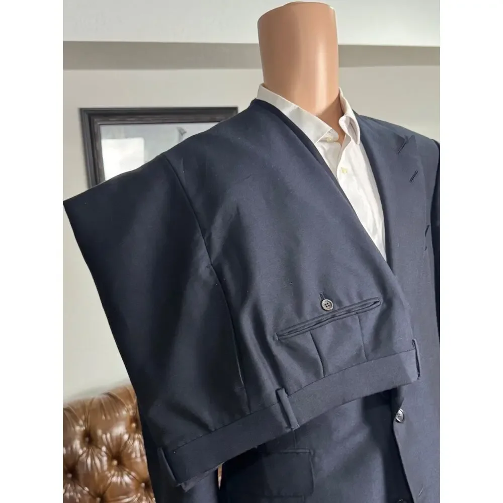 Tom Ford Navy Cashmere Mohair Peak Lapel 2 Piece Suit 56LEU 46L US 37x33 Trouser